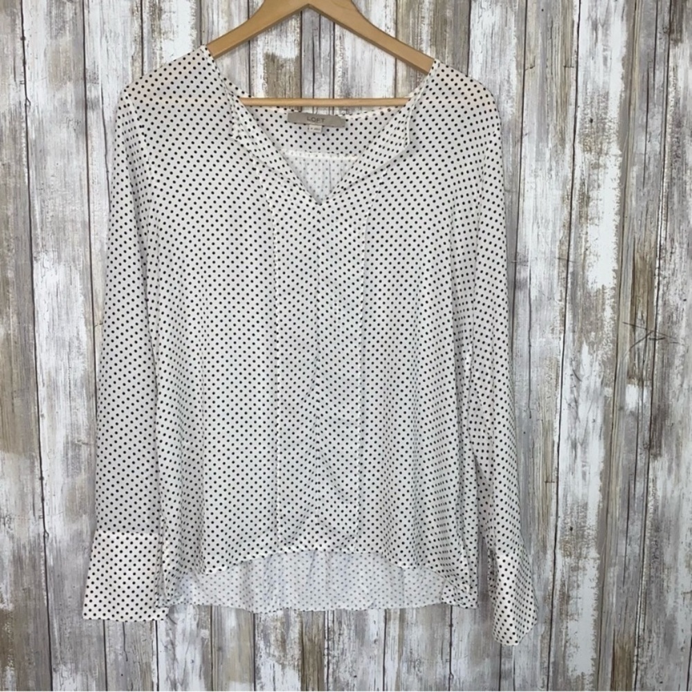 LOFT Black White Polka Dot Blouse Medium Office Casual Top
